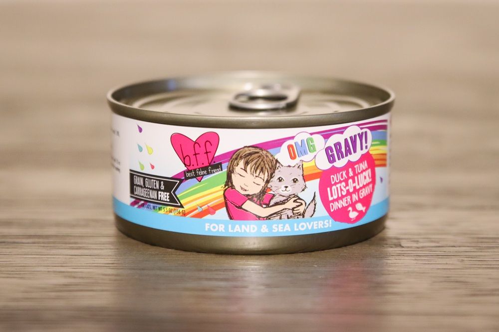 BFF Wet Canned Cat Food Duck & Tuna Lots O Luck Dinner In Gravy