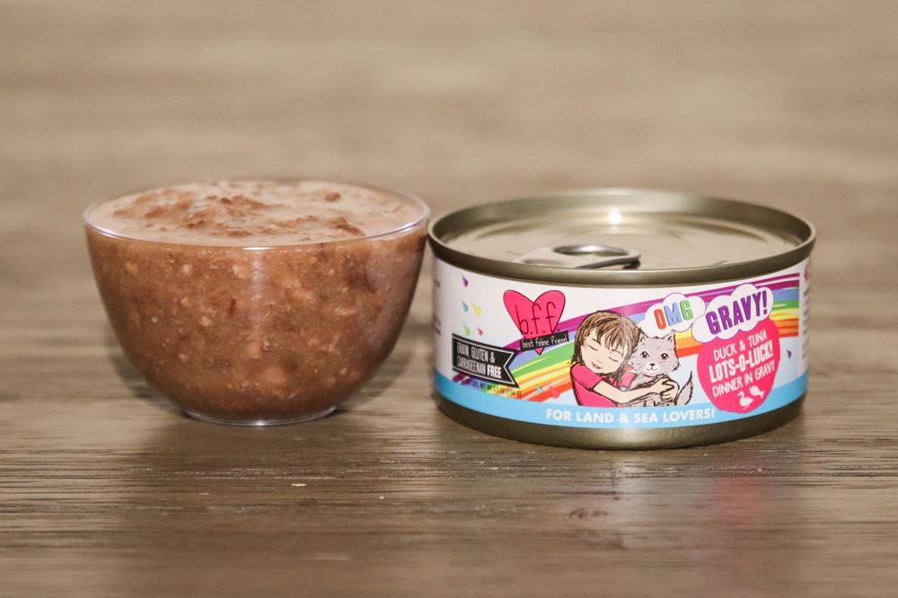 BFF Wet Canned Cat Food Duck & Tuna Lots O Luck Dinner In Gravy